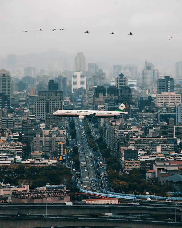 plane over city